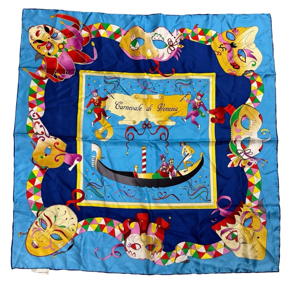 Venice Italy Carnival Scarf Carnevale Di Venezia Headscarf Gondola 100% Silk